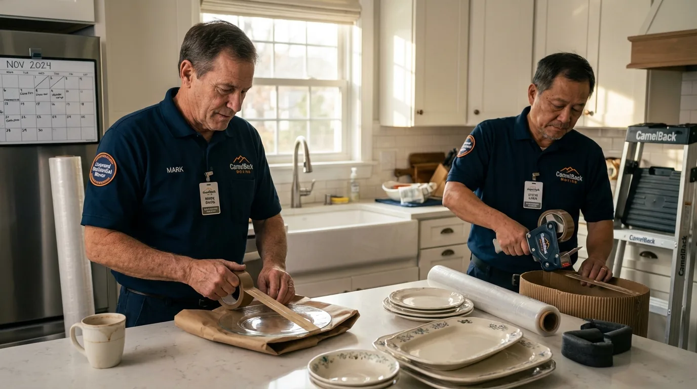 Professional crew packing kitchen dishware in South Dos Palos, CA