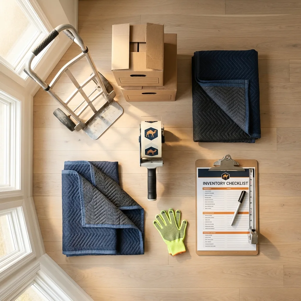Professional moving supplies and packing materials layout for South Dos Palos residential relocations